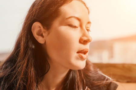 Woman Eyes Closed Sunlight Portrait Relaxation