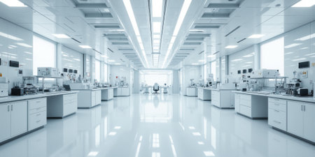 Biotechnology Cleanroom A specialized biotech cleanroom for the development of advanced pharmaceuticals and treatments. The room is immaculate, with seamlessの素材