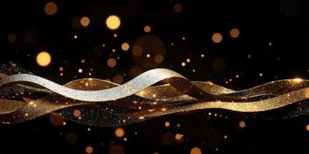 Festive Glow A black background with intricate gold and silver abstract patterns. Contrasting lighting adds a luxurious and celebratory feel.の素材