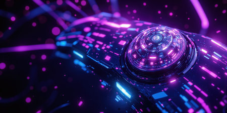 Cyberpunk Purple and Blue Digital Glow - A futuristic and edgy abstract design featuring electric purple and neon blue lightsの素材