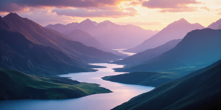 Geometric Mountain Landscape Stylized mountain landscape rendered with geometric precision, blending natural forms with mathematical abstraction. Clean lines delineate mountainの素材