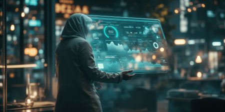 A futuristic AI-powered health tracking system that monitors and improves users physical and mental well-being, offering personalized health plans.の素材