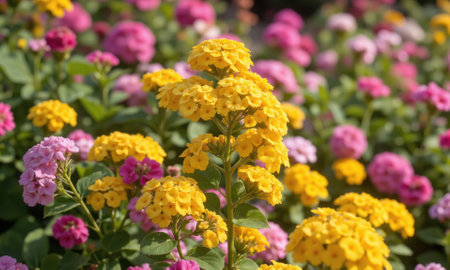 Lantana (Lantana camara) A low-maintenance shrub known for its clusters of bright, multi-colored flowers, lantana is a popular choice inの素材