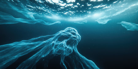 Deep Ocean Current Meditation Long exposure of gentle underwater currents creating abstract silk-like patterns in trending blue mind therapy paletteの素材