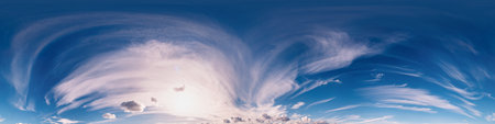 Sky 360 panorama - Bright blue sky filled with fluffy white Cirrus clouds. Seamless hdr spherical...