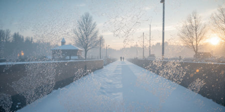 Winter Frost Patterns Delicate frost crystals form intricate natural patterns across a window pane at dawn. Macro photography reveals theの素材