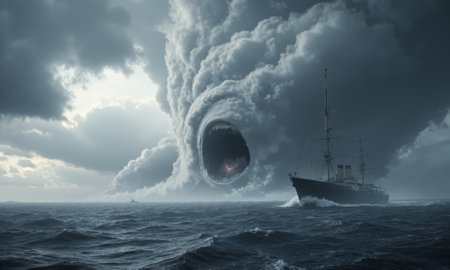 An ominous cloud formation shaped like a screaming face summons powerful winds, which quickly evolve into a massive cyclone thatの素材