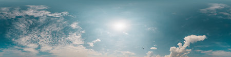 Sky 360 panorama - Bright blue sky filled with fluffy white Cumulus clouds. Seamless hdr spherical...