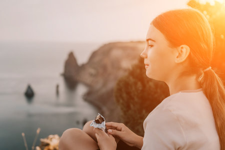 Young Woman Contemplating the Seascapeの写真素材