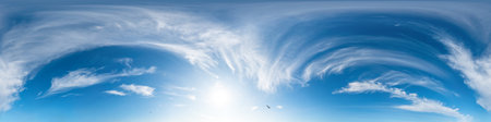 Sky 360 panorama - Bright blue sky filled with fluffy white Cirrus clouds. Seamless hdr spherical...