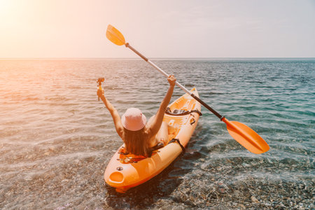 Kayaking Woman Ocean Paddle Happy Sun