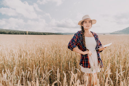 Young Woman in a Wheat Fieldの写真素材