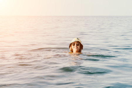 Woman Sea Swimming Hat Summerの写真素材