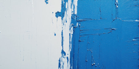 Abstract Blue and White Paint Strokes Bold, abstract brushstrokes of blue and white paint on a textured canvas. The paintの素材