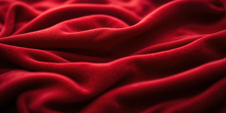 Soft Textured Velvet in a Rich Deep Red Tone with Dramatic Light and Shadow Play A premium and luxurious abstractの素材