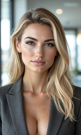 White Female Deep Listening White woman, 45s, receptive leadership attire, heart-centered attention symbol, present expression, transparent background.の素材