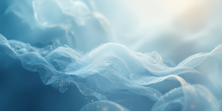 Abstract Feathered Texture in Soft Blues and Whites with Light, Airy Movement A delicate and airy abstract background featuring feather-likeの素材