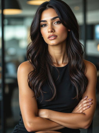 Hispanic Female Contagious Vision Latina, 35s, inspiring-foresight attire, igniting shared future possibility, passionate expression, transparent background.の素材