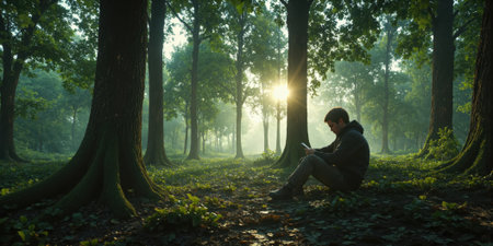 Bioelectric Forest Communication Specialized visualization of tree electrical signaling creating abstract botanical network in trending plant intelligence palette without visibleの素材