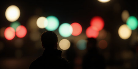 Bokeh Lights on Dark Background Soft, out-of-focus circles of light in various colors create a bokeh effect against a darkの素材