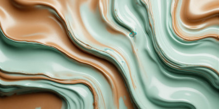 Mocha Mousse and Soft Mint Green Abstract Fluid Shapes with Silver Highlights Fluid mocha mousse mixed with soft mint greenの素材