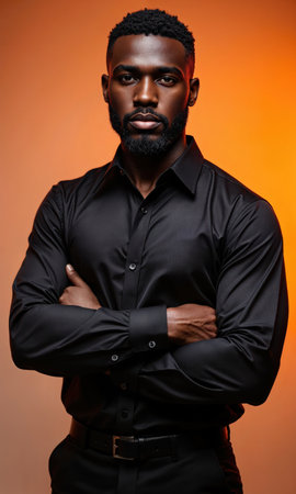 Spark Black Inventor Gear Flash Black male 37 rolled sleeves gear flashes, isolated , photoreal steel-orange, rim light, shallowの素材