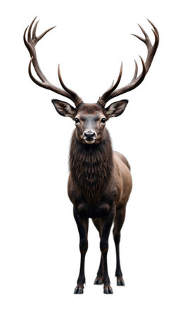 Deer Antlers Front. A realistic depiction of a male deer (stag) with large antlers, standing and looking slightlyの素材