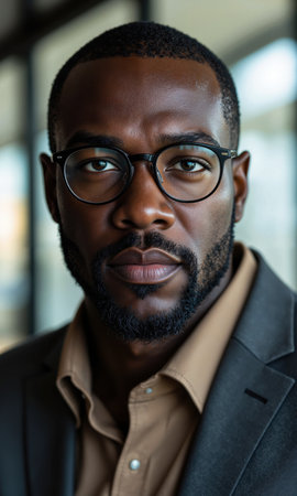 Black Male Ecological Intelligence Black man, 40s, systems-thinking attire, honoring planetary boundaries, responsible expression, transparent background.の素材