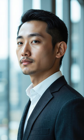 Asian Male Brand Strategist Asian man, 30s, creative business attire, mapping brand journey, brand colors.の素材