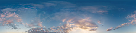 360 panorama of glowing sunset sky with bright Cirrus clouds. Seamless hdr spherical 360 panorama....