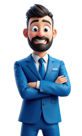 A forward-thinking male executive in an electric blue suit, with abstract patterns of data and success metrics, symbolizing his abilityの素材