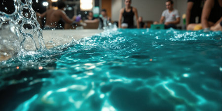 Turquoise Water Surface with Ripples Looking down at the surface of clear, turquoise water with gentle ripples.の素材