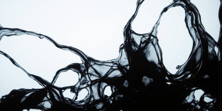 Abstract Ink Flow Art Rich black ink disperses through clear water, creating organic, cloudlike formations that suggest cosmic nebulaeの素材
