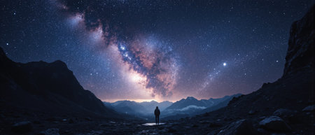 Milky Way Galaxy A breathtaking view of the Milky Way galaxy, with countless stars and nebulae visible. Deep blues, purplesの素材