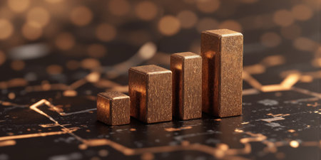 Finance Growth Chart Gold Data Increase Shown indoors now for business successの素材