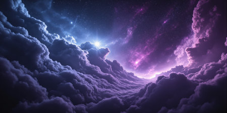 Cosmic Nebula Dreamscape Swirling cosmic clouds form a mesmerizing nebula in deep space, with vibrant purples and blues illuminatedの素材