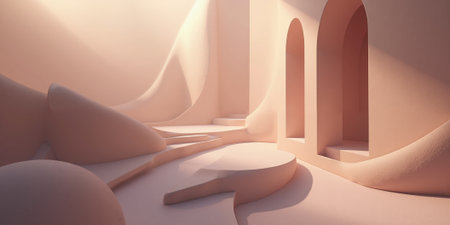 A sophisticated abstract composition in mocha, musse, with accents of muted lavender and soft taupe creates a serene and balancedの素材