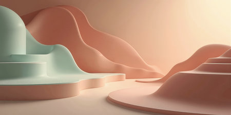 A calming abstract background in mocha, musse, with subtle accents of soft mint and dusty coral evokes a serene, modernの素材