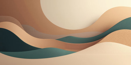 A minimalist abstract design in mocha, musse, with soft teal and pale gold accents, evokes a calming, sophisticated vibe.の素材