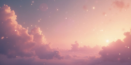 Celestial Dawn A gradient blending soft pink, lavender, and gold, with abstract star and cloud shapes. Gentle lighting createsの素材