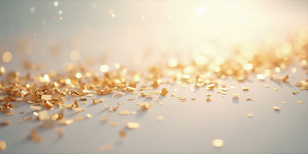 Abstract Gold Confetti A white background with tiny, abstract gold and metallic confetti shapes scattered evenly. The lighting is brightの素材
