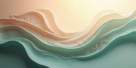 A serene abstract design flows with soft musse, rich mocha, and accents of cool seafoam green. Fluid, organic shapes blendの素材
