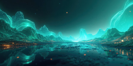 Startup Launch Energy A futuristic, abstract background bursts with a dynamic fusion of electric blues, vibrant greens, and sleek charcoalの素材