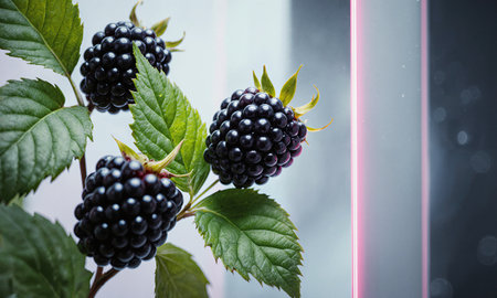 Blackberry Botanical Flow - berries with green leaves forming soft organic balance.の素材