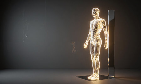 Life extension final All systems optimizing simultaneously, transparent body achieving maximum potential, immortality approaching, full body radiant view, mortality grayの素材