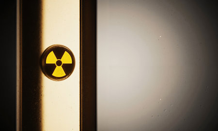 Uranium Research Detail - macro image of controlled uranium pellet glowing faintly, cinematic industrial lab tone.の素材