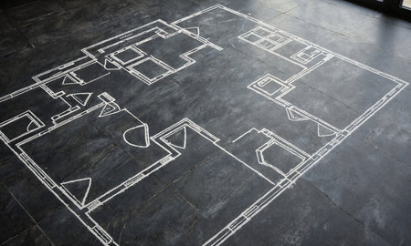 Chalk-Paint Floorplans Floor painted with chalk floorplans, unused brainstorming.の素材