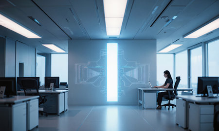Light-Based-Data-Transmission Office. An office where all data is transmitted not by wi-fi, but by modulated, invisible light (Li-Fi). Every lightの素材