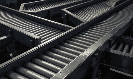 Silent Screw Gospel - Conveyors row, dolly, cool, gunmetal shadow, aesthetic with function transport testament, cargo vanished gospel.の素材