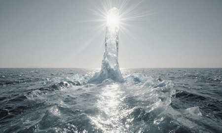 A radiant column of light piercing a frozen ocean, symbolizing unyielding truth, breakthrough moments, and defiance of stillness.の素材